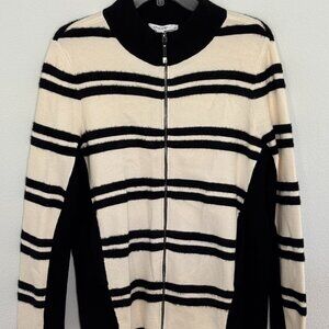 Chico's knit zip-up sweater. Black and white strip and color block.Size 1.